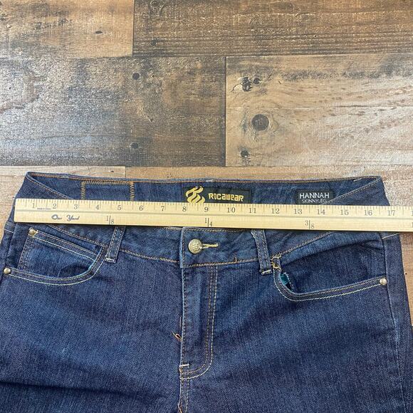 Womens Rocawear Hannah Skinny Leg Jeans Size 13 Dark Wash Embroidered Zippered - Picture 7 of 9